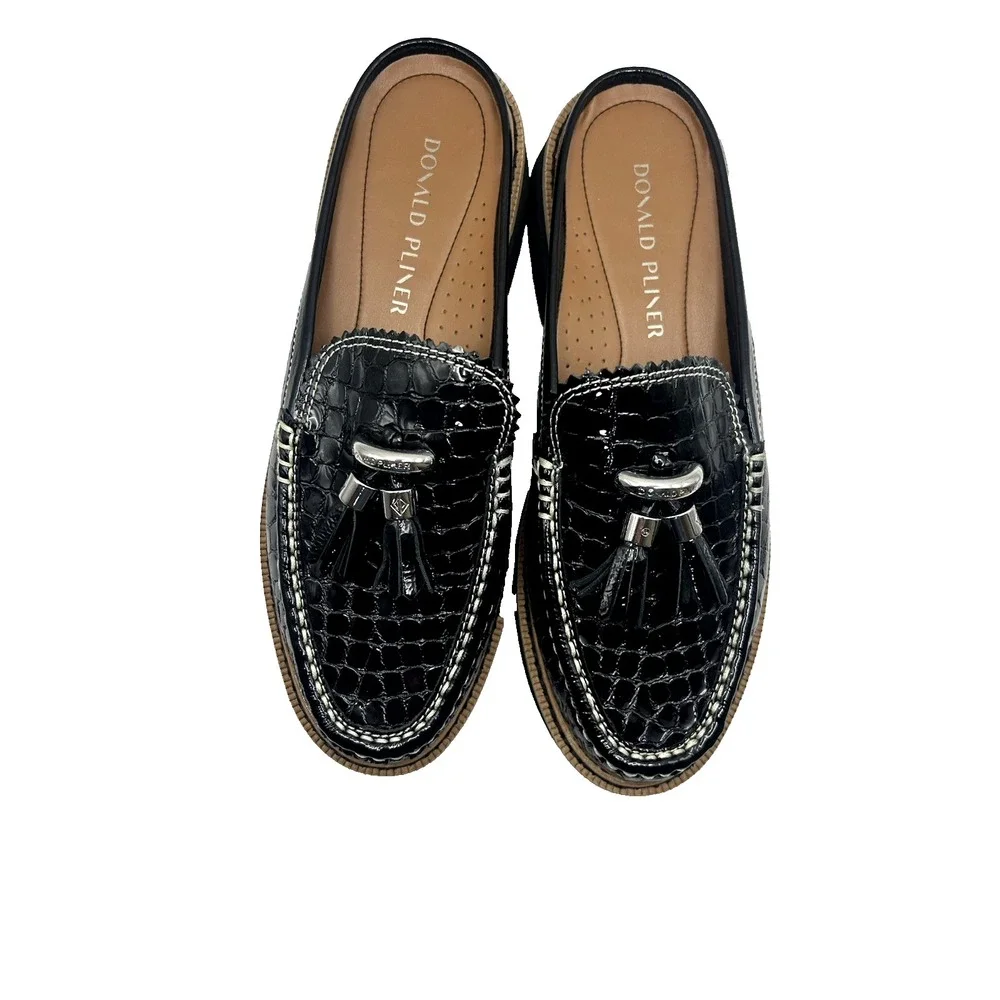 Donald Pliner Lyndall Croc Embossed Patent Leather Tassel Loafer/Mule Size 7 1/2